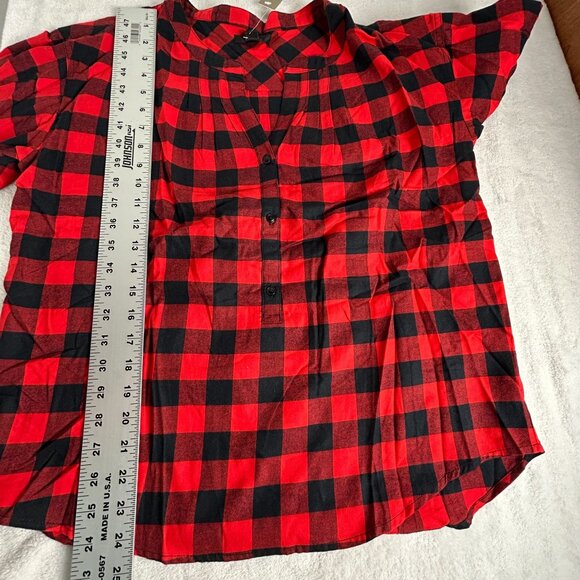 J.Crew Womens Buffalo Check Flannel Open V-Neck Shirt Small Red Black AF111 New - Picture 7 of 7